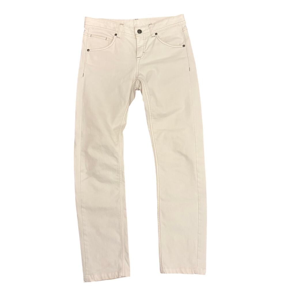 Athleta Womens White Straight Leg Frontier Jean, tan stitching, Size 6
